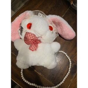 Ladies Girls Faux Pearl Beads Chain Rabbit Ear Doll Bag I Lobe Momma